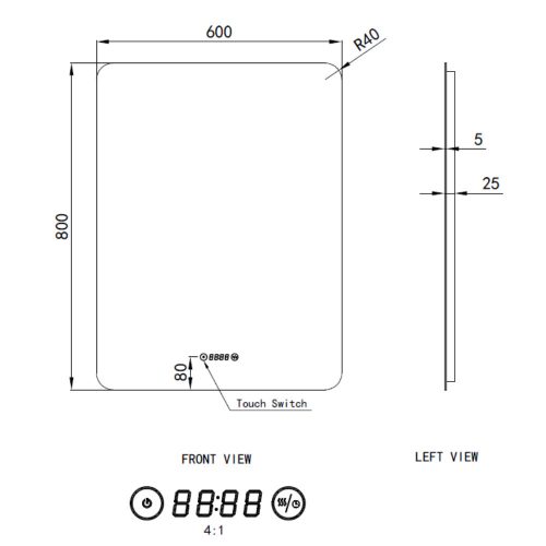 Welland Luxury-Line Jinzor LED tükör - fényerő + színhőfok állítás + páramentesítő + óra - 60 x 80 cm