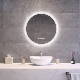   Welland Alpha LED tükör - fényerő + színhőfok állítás + páramentesítő + óra - Ø 60 cm