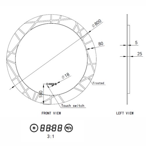 Welland Laser LED tükör - fényerő + színhőfok állítás + páramentesítő + óra - Ø 80 cm