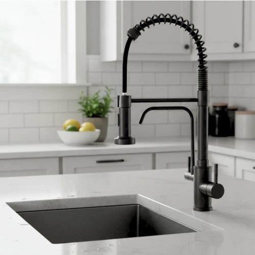 Welland Rialto-Max 3 utas / vízszűrős mosogató csaptelep - kihúzható zuhanyfej (fekete)