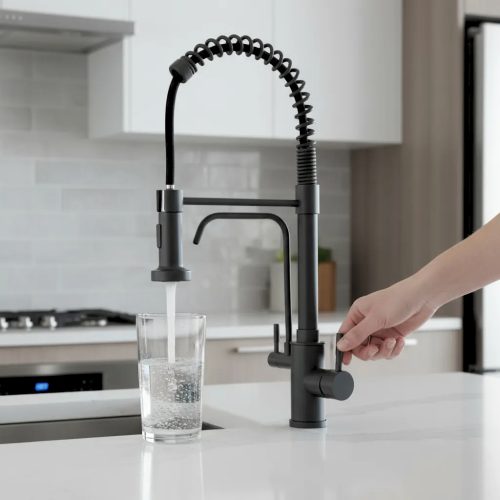 Welland Rialto-Max 3 utas / vízszűrős mosogató csaptelep - kihúzható zuhanyfej (fekete)