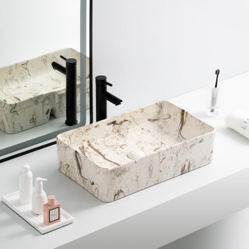 Welland pultra építhető kerámia mosdó - márvány mintás