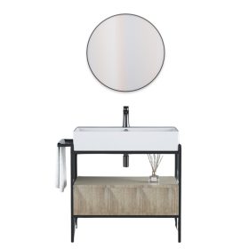  Welland Loft fiókos fürdőszobabútor mosdókagylóval + Ø60 tükör - 80 cm