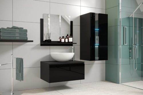 Venezia Alius A34 fürdőszobabútor szett + mosdókagyló + szifon (magasfényű fekete)