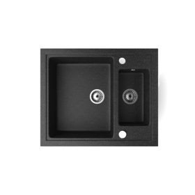Másfél medencés gránit mosogató fekete színben 60 cm-es szélességgel
