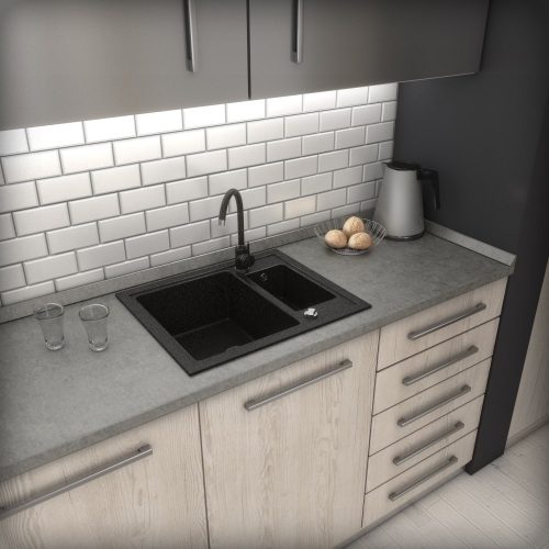 Gránit mosogató NERO Arriva + dugókiemelő (matt fekete)