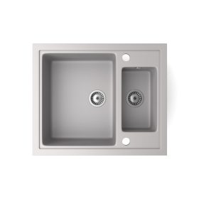 Másfél medencés gránit mosogató cementszürke színben 60 cm-es szélességgel