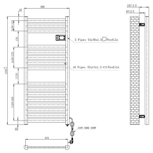 Design radiátor digitális termosztáttal - NERO Italia