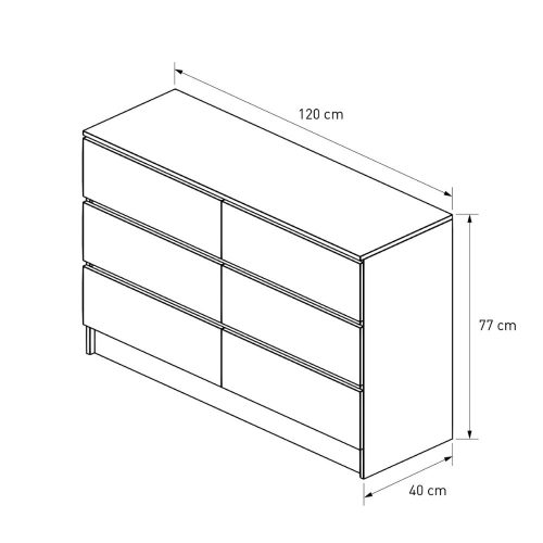 Intenso 6 fiókos komód - 120 cm - magasfényű szürke