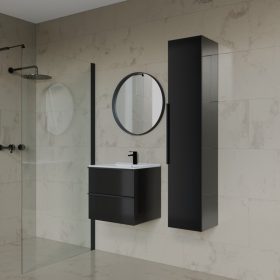   Intenso fiókos fürdőszobabútor mosdókagylóval és faliszekrénnyel - 50 cm (magasfényű fekete)