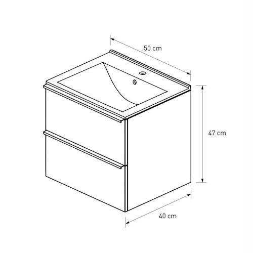 Intenso fiókos fürdőszobabútor mosdókagylóval - 50 cm (magasfényű fekete)