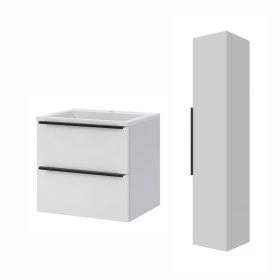   Intenso fiókos fürdőszobabútor mosdókagylóval és faliszekrénnyel - 50 cm (magasfényű fehér)