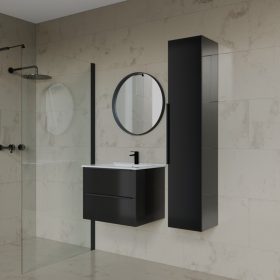   Intenso fiókos fürdőszobabútor szett mosdókagylóval és faliszekrénnyel - 60 cm (magasfényű fekete)