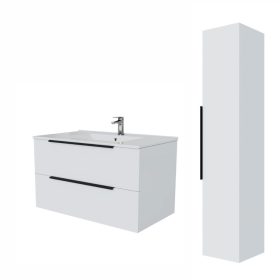   Intenso fiókos fürdőszobabútor mosdókagylóval és faliszekrénnyel - 80 cm (magasfényű fehér)