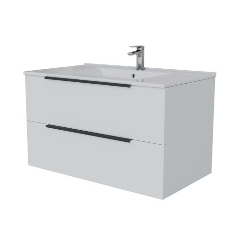 Intenso fiókos fürdőszobabútor mosdókagylóval és faliszekrénnyel - 80 cm (magasfényű fehér)