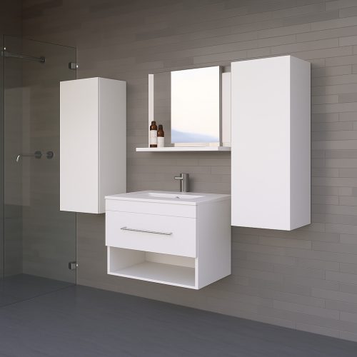 Intenso fiókos fürdőszobabútor mosdókagylóval - 80 cm (magasfényű fehér)