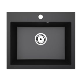 Gránit mosogató NERO Boss + szifon dugókiemelővel (fekete)