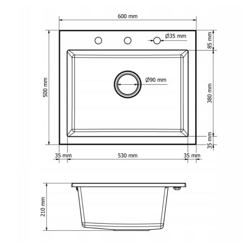 Gránit mosogató NERO Boss + szifon dugókiemelővel (fekete)