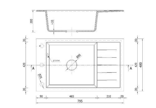 Gránit mosogató NERO Grande + szifon (fekete)