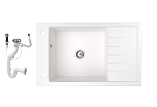 Gránit mosogató NERO Grande + szifon (fehér)