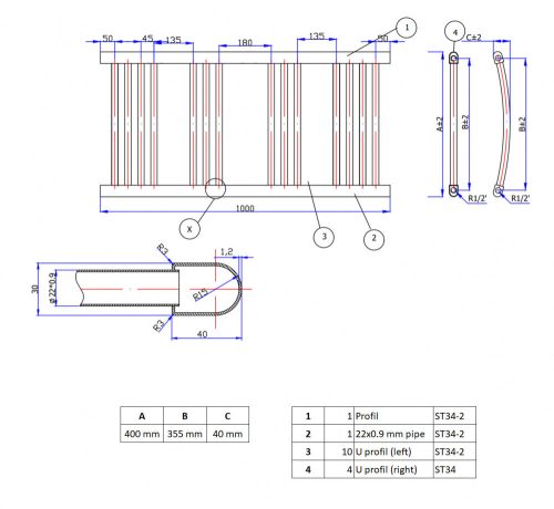 törölközőszárító radiátor 40 x 100 cm (szürke)