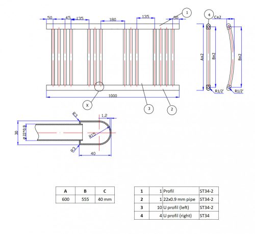 Törölközőszárító radiátor - 60 x 100 cm - szürke