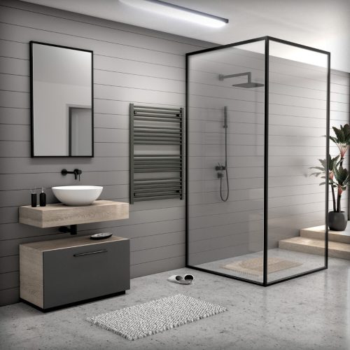 Törölközőszárító radiátor elektromos fútőpatronnal 75 x 100 cm - Nero Italia 400W (fekete)