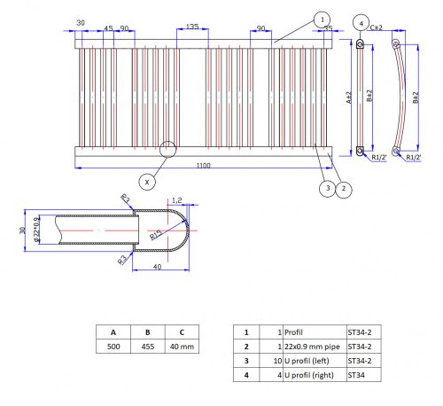 Törölközőszárító radiátor - króm - 50 x 110 cm