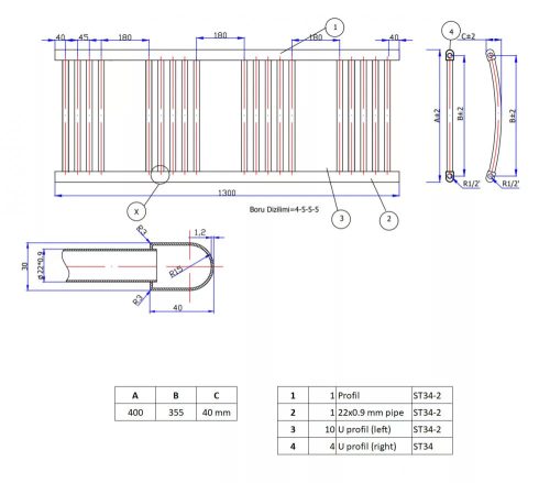 Törölközőszárító radiátor elektromos fűtőpatronnal 40 x 130 cm - Nero Italia AF-14-400W (fekete)