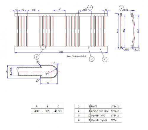 törölközőszárító radiátor 40 x 130 cm (Fekete)