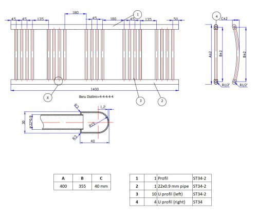 törölközőszárító radiátor 40 x 140 cm (Fekete)