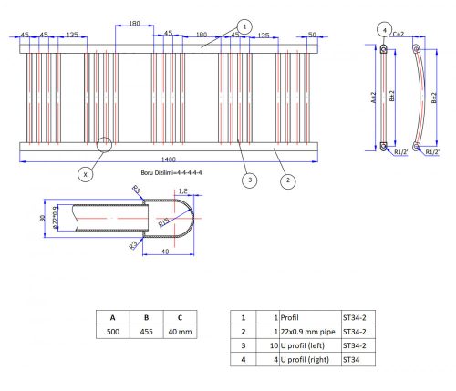 Törölközőszárító radiátor 50 x 140 cm - Nero Italia (fekete)