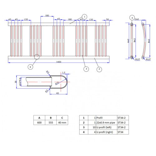 NERO Italia törölközőszárító radiátor - 60 x 140 cm