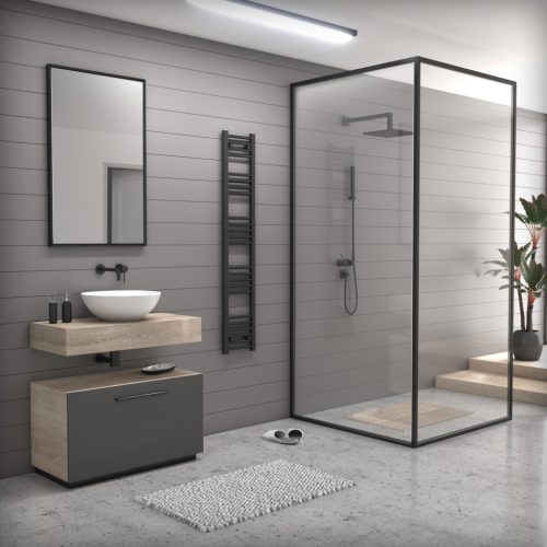 Törölközőszárító radiátor elektromos fútőpatronnal 30 x 160 cm - Nero Italia 400W (fekete)
