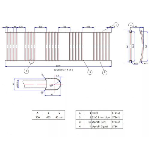 Törölközőszárító radiátor 50 x 160 cm - NERO Italia - szürke
