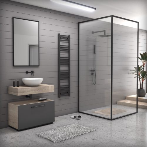 Fekete törölközőszárító radiátor 40 x 170 cm