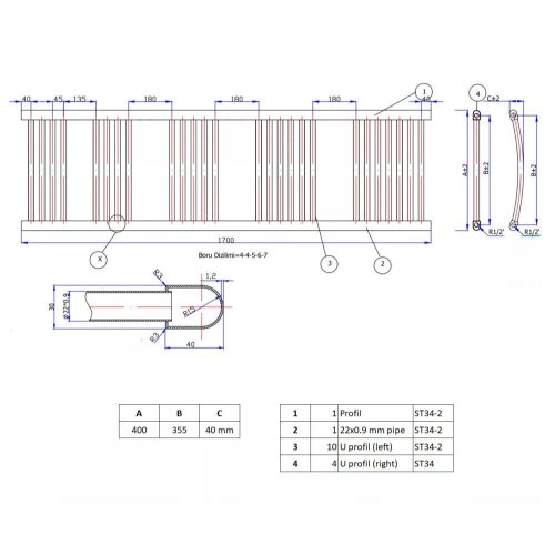 Törölközőszárító radiátor 50 x 170 cm
