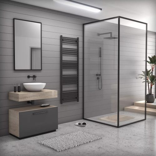 Törölközőszárító radiátor elektromos fűtőpatronnal 60 x 170 cm - Nero Italia AF-05-800W (fekete)