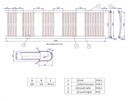 NERO Italia törölközőszárító radiátor 60 x 180 cm