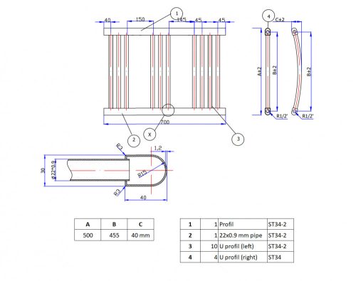Törölközőszárító radiátor 50x70 cm