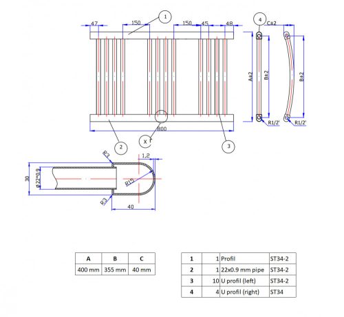 Törölközőszárító radiátor 40 x 80 cm - NERO Italia