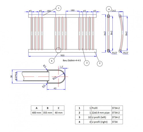 Törölközőszárító radiátor fekete színben