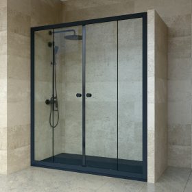   Welland DD-160 elhúzható zuhanyajtó - 160 cm - fekete profil