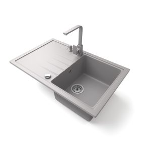  Gránit mosogató NERO Eris + Design csaptelep + adagoló + dugókiemelő (szürke)