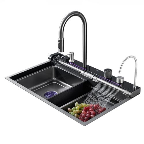 Acél mosogatótálca szett csapteleppel + víztisztító csaptelep + pohármosó + digitális kijelző