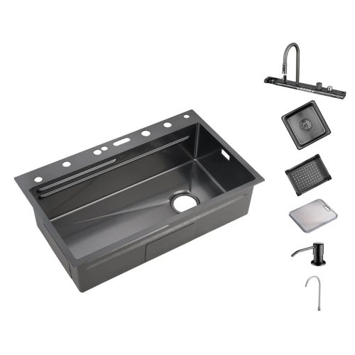 Acél mosogatótálca szett csapteleppel + víztisztító csaptelep + pohármosó + digitális kijelző