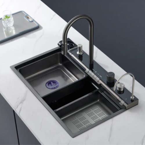 Acél mosogatótálca szett csapteleppel + víztisztító csaptelep + pohármosó + digitális kijelző