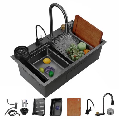 Acél mosogatótálca Nero Italia + szárítókosár + szifon