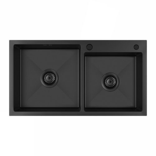 Acél mosogatótálca Nero Italia 78 x 43 cm + szárítókosár + szifon - fekete