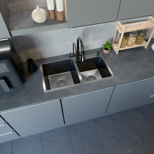 Acél mosogatótálca Nero Italia 78 x 43 cm + szárítókosár + szifon (inox)